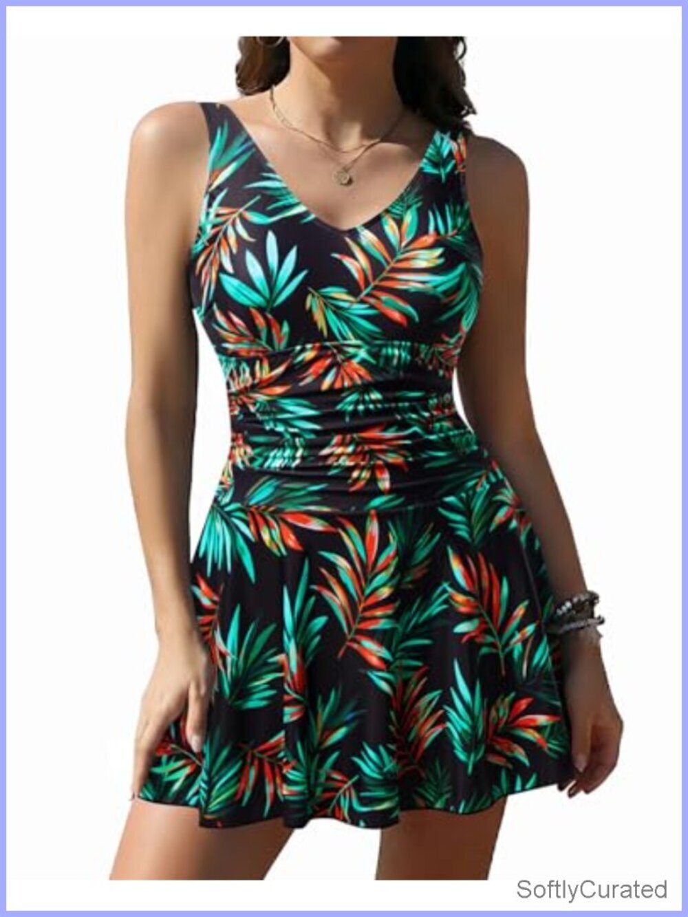 One Piece Swimsuit with Skirt Tummy Control Swimdress Vintage Bathing Suit